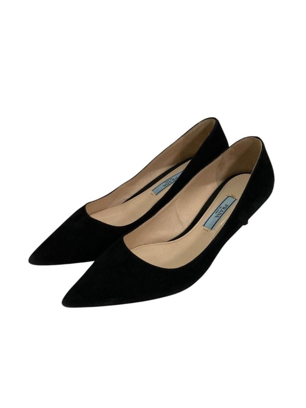 Prada Suede Leather Pointed Toe Pumps Black Heels